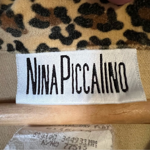Vintage Nina Piccalino Women's 16 Khaki Button Up Shirt w Velvet Leopard Collar - Picture 7 of 8